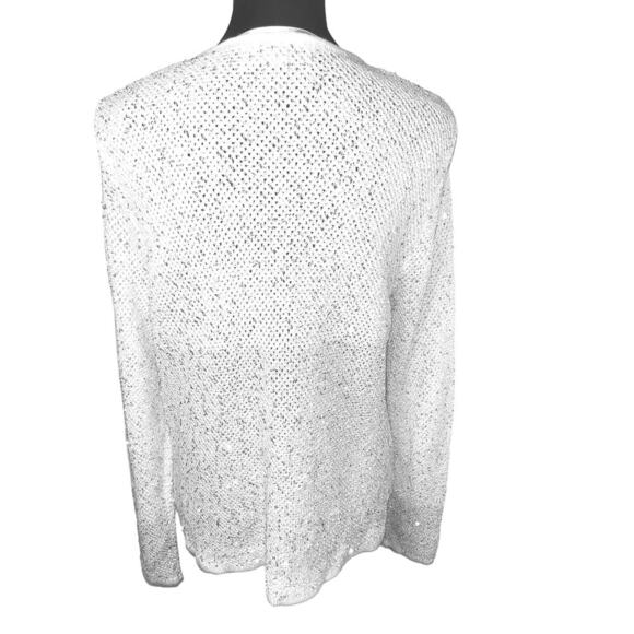 Laura Ashley large ladies white open knit silver sequent pocket zip cardigan - Picture 4 of 10